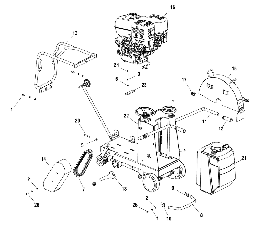 Main Unit (866057) Diagram and Parts List for EX20-S 866057 Briggs and Stratton Concrete Saw